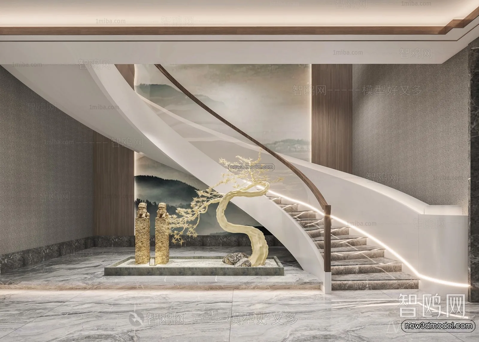 Staircase Decoration – 3D Interior Scene – 3D Models – 119 Staircase Decoration – 3D Interior Scene – 3D Models – 119