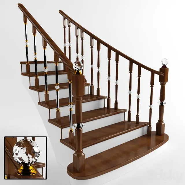 Staircase staircase wood glass baluster classic 3D Model