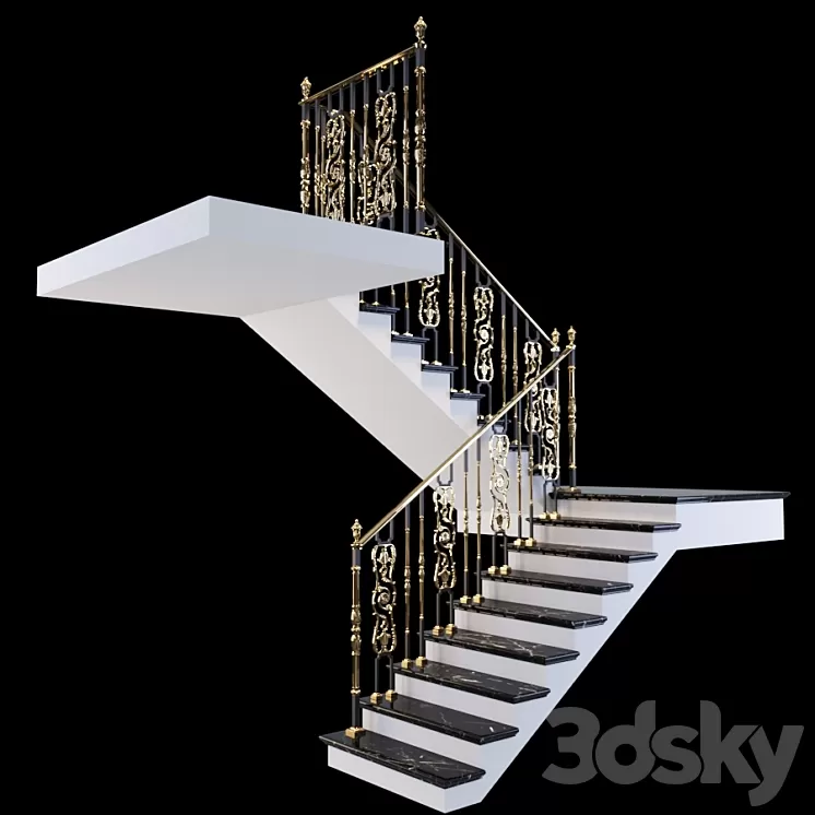 Staircase with handrails 3D Model