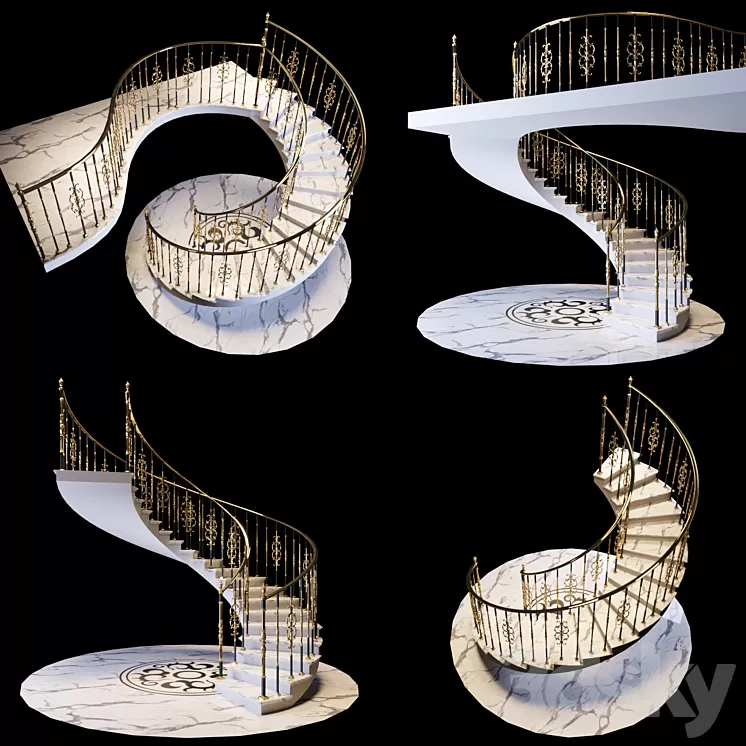 Staircase with handrails 3D Model