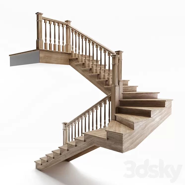 Staircase wooden winder 3D Model Free Download