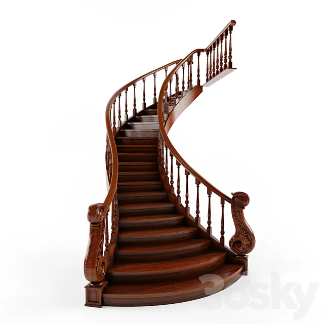 Stairs classic mahogany 3DModel