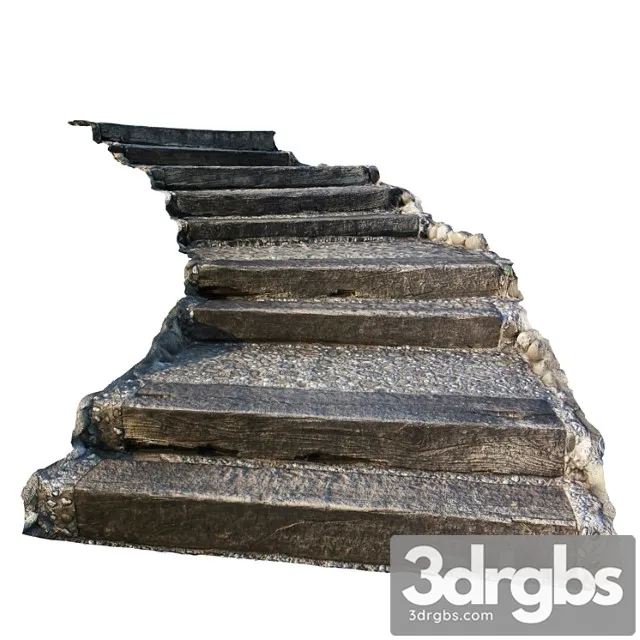 Stairs Made Of Stone and Wood For The Landscape 3D Model Download