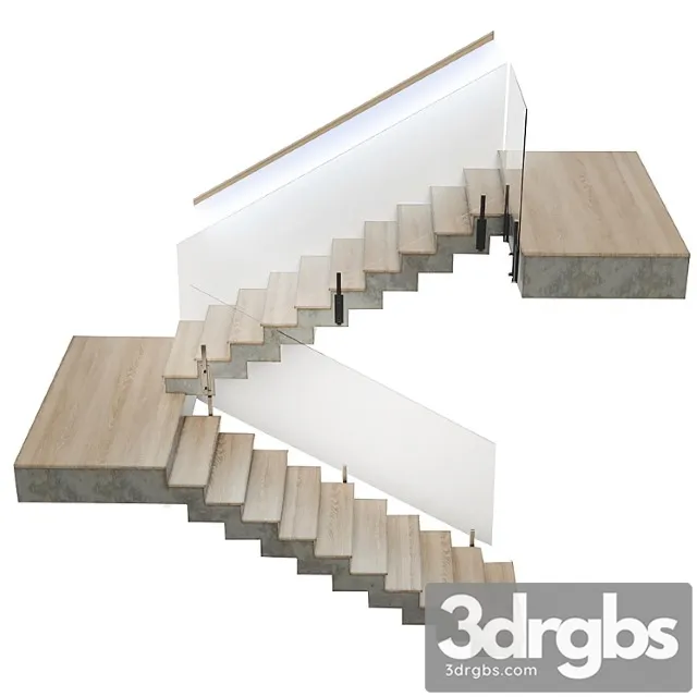 Stairs made of wood and concrete with built-in led illuminated handrail 3D Model Download