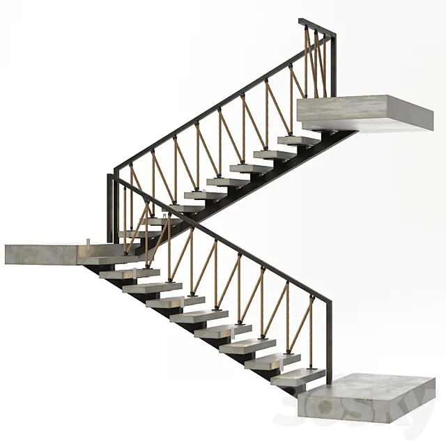 Stairs of concrete. metal and rope. illuminated Astro 7481 Borgo 43 3DModel