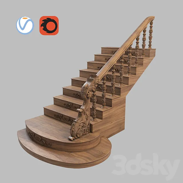 Stairs: Wooden 3D Model