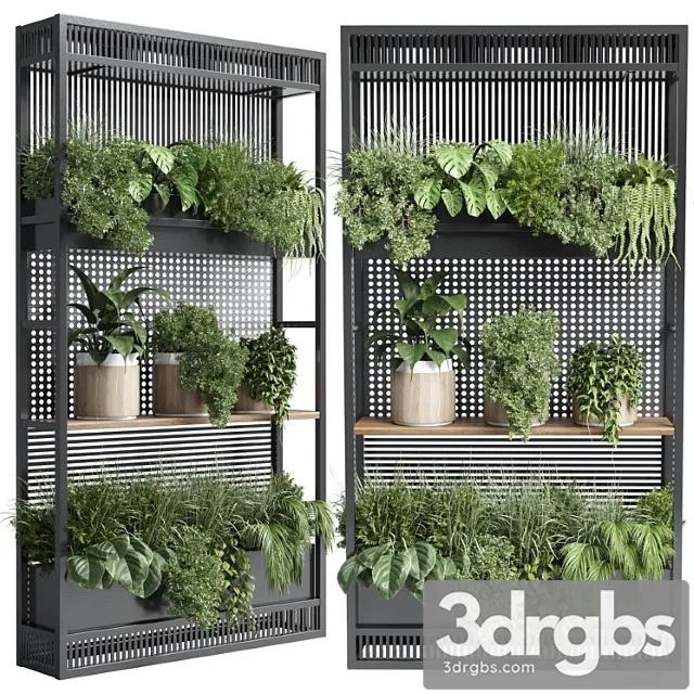 Stand Plant Metal Vase With Three Wooden Pots 3D Model Download