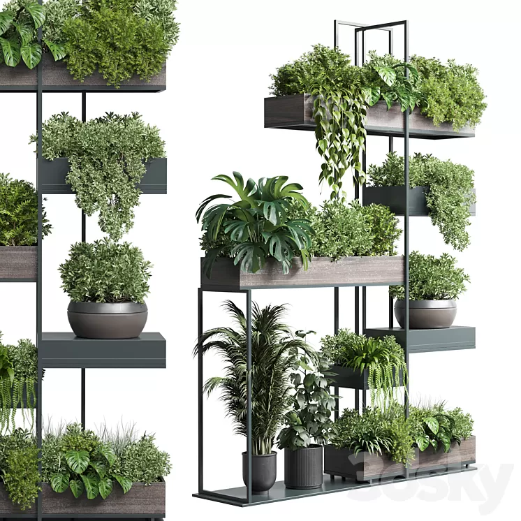 Standing metal shelf with a set of plants in wooden and metal boxes 267 3D Model Free Download Standing metal shelf with a set of plants in wooden and metal boxes 267 3D Model Free Download