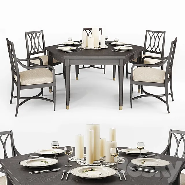 Stanley Furniture dining table and chairs 3D Model