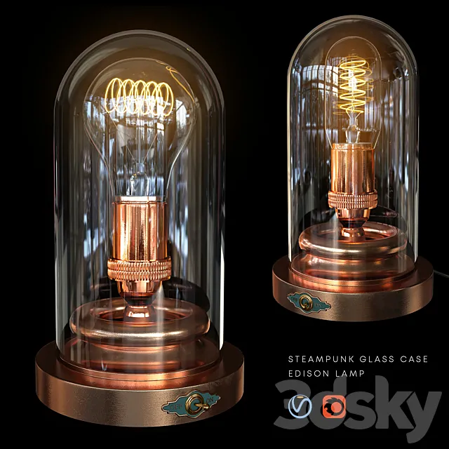 Steampunk Glass Case – Edison Lamp 3DModel