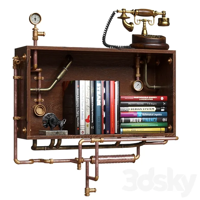 Steampunk Industrial Wall Shelf 3D Model
