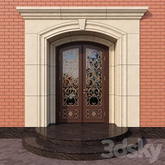 Steel entrance door with wrought reshetkoy_03 3D Model
