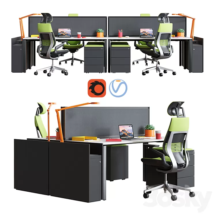 Steelcase – Office Table FrameOne Work Space 3D Model