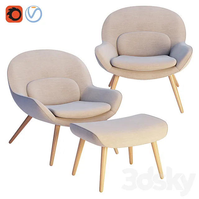 Steelcase x Bolia – Philippa Armchair & Pouf 3D Model