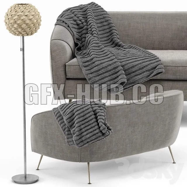 Stella Mid-Century Loveseat Urchin Rattan Floor Lamp 3D Model Stella Mid-Century Loveseat Urchin Rattan Floor Lamp 3D Model