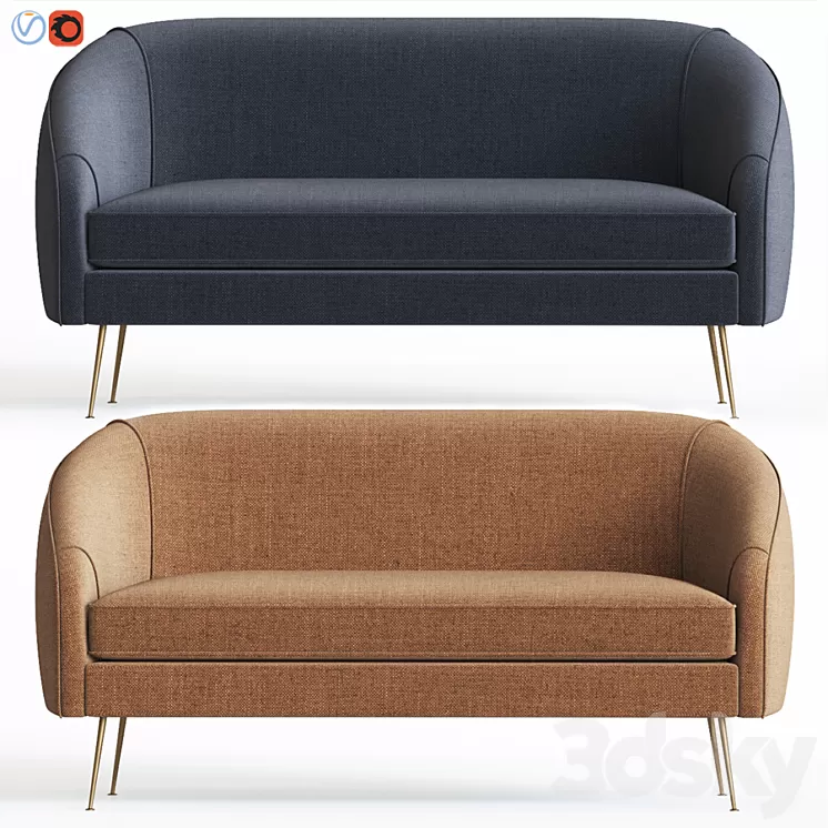 Stella Mid-Century Loveseat Westelm 3D Model