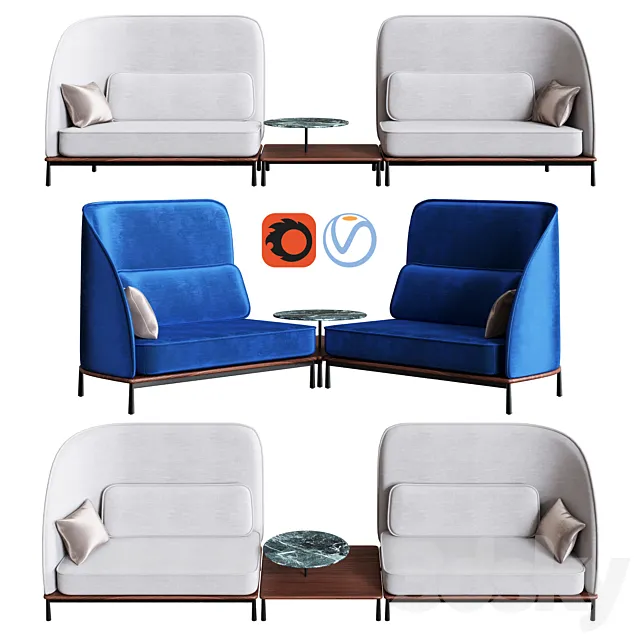 Stellar Works – Arc Sofa Highback Love Seat L _ R & Arc Coffee Table 3D Model