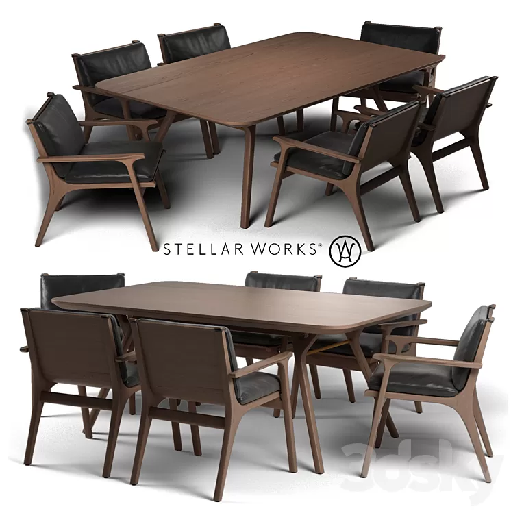 STELLAR WORKS RÉN DINING ARMCHAIR & RÉN DINING TABLE 3D Model