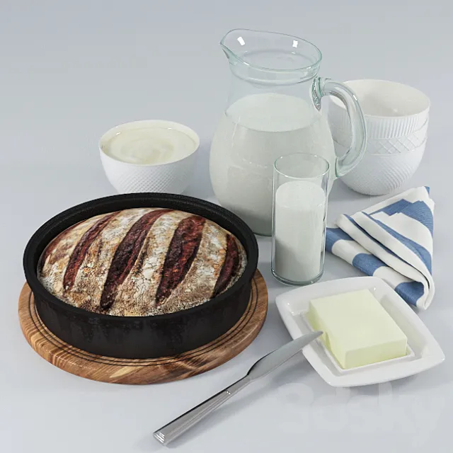 Still Life: Bread and Milk. (Bread and Milk) 3DModel Still Life: Bread and Milk. (Bread and Milk) 3DModel