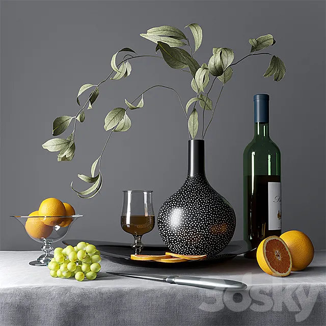 Still life with fruits. dishes and cognac 3DModel