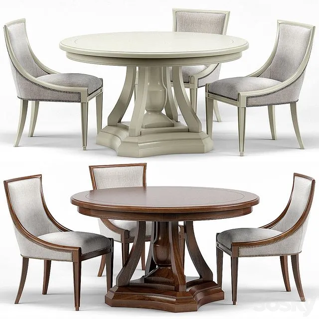 Stockton Ivory Lacquered Dining Chair Maxime French Round Dining Table 3D Model