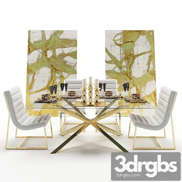 Stol Obedennyi Stekliannyi S Kreslami I Dekorom 3D Model Download