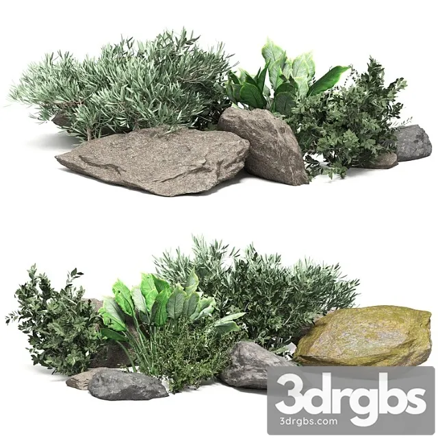 Stone + bush pack 18 3D Model Download
