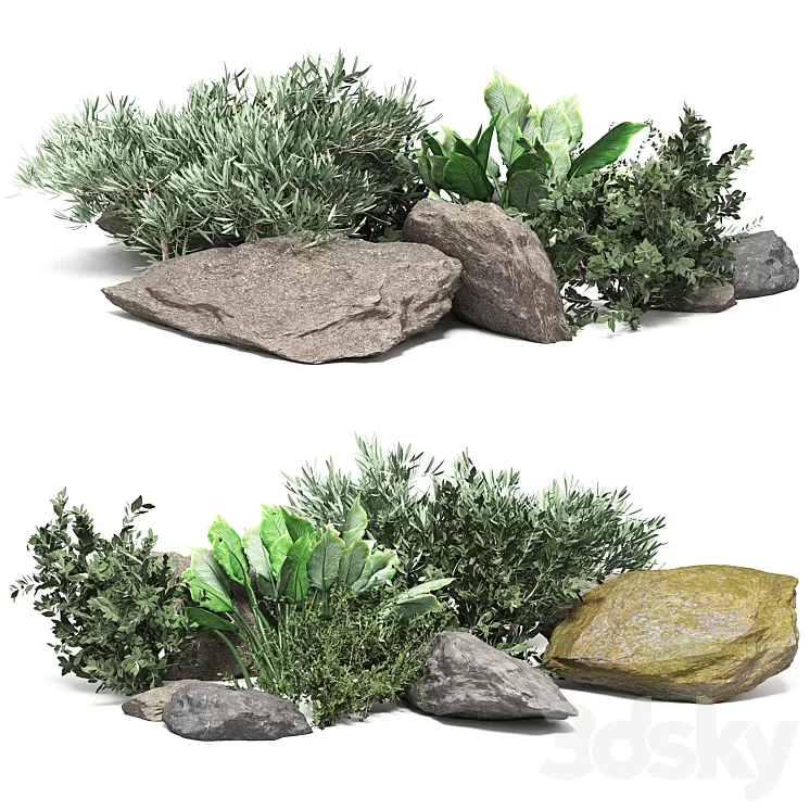 Stone + Bush Pack 18 3D Model