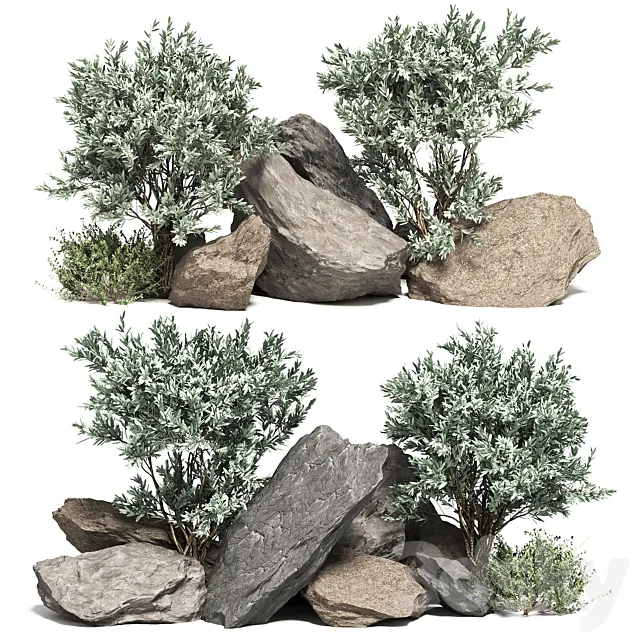 Stone + Bush Pack 2 3D Model Stone + Bush Pack 2 3D Model