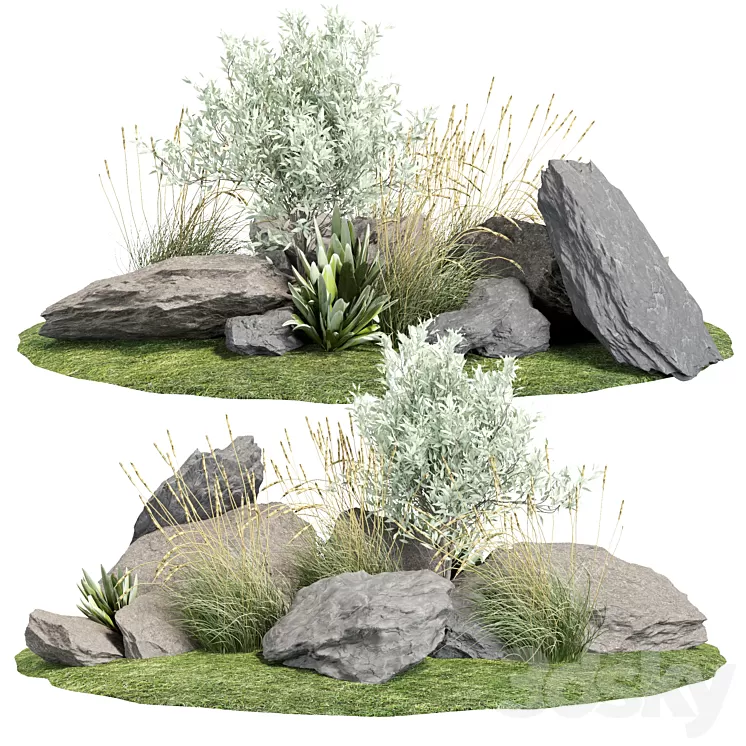 Stone + Bush Pack 28 3D Model