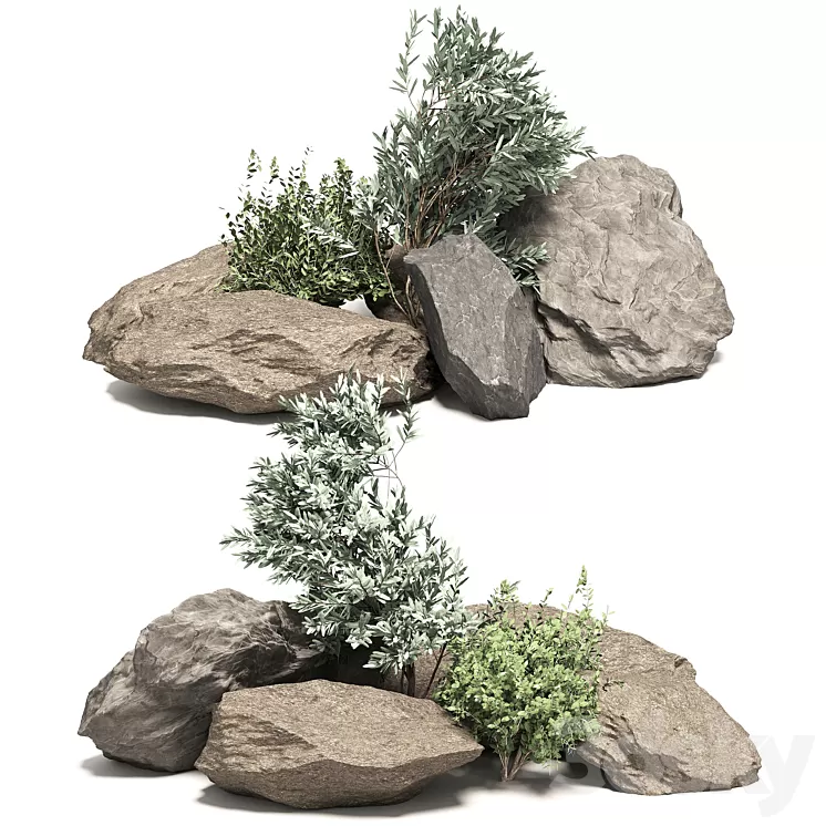Stone + Bush Pack 6 3D Model