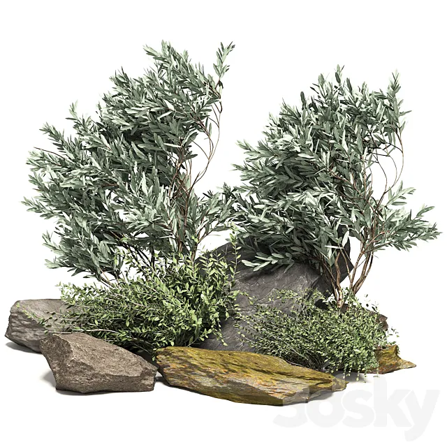 Stone + Bush Pack 7 3DModel