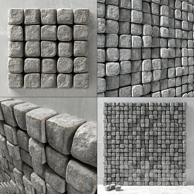Stone cube panel №5 _ Stone panel from cubes 3D Model Stone cube panel №5 _ Stone panel from cubes 3D Model