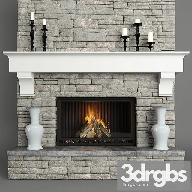 Stone fireplace 3 3D Model Download