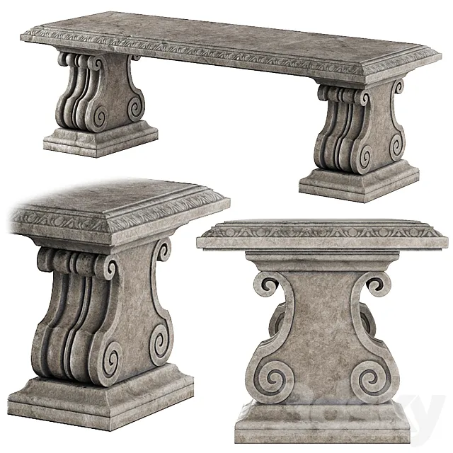 Stone Garden Bench 3D Model