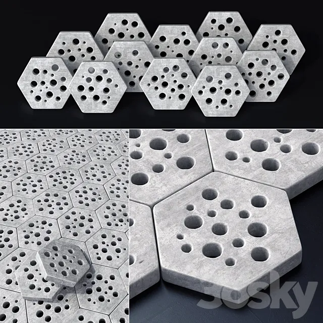 Stone Ngon hole decor n2 _ Stone hexagon with holes paving stone decor # 2 3D Model Stone Ngon hole decor n2 _ Stone hexagon with holes paving stone decor # 2 3D Model