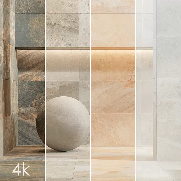 Stone Set 28 – Pietra BUNDLE – 4 types: Black Grey Beige and White 3D Model