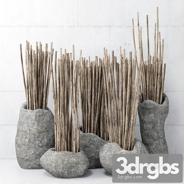 Stone vases with branches 3D Model Download