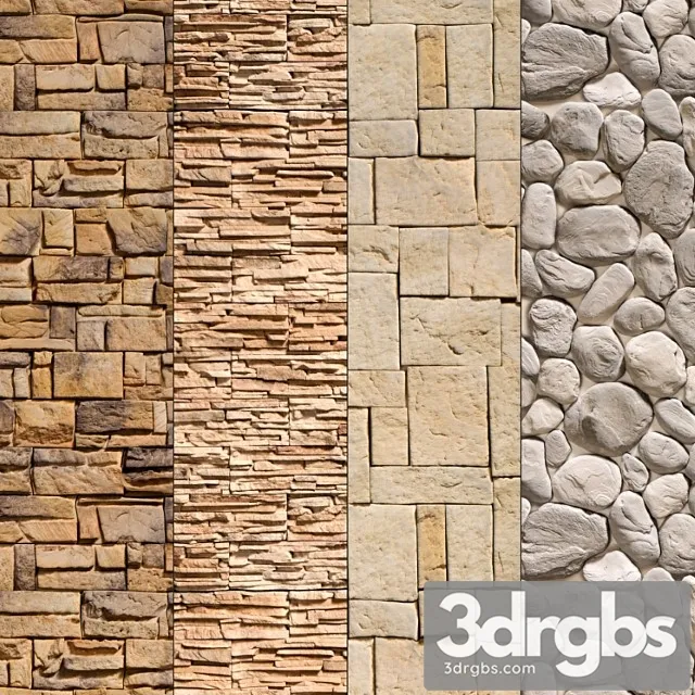 Stone walls set 9 – vray material 3D Model Download