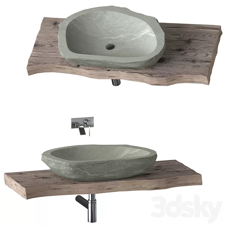 Stone washbasin with slab top 3D Model Stone washbasin with slab top 3D Model
