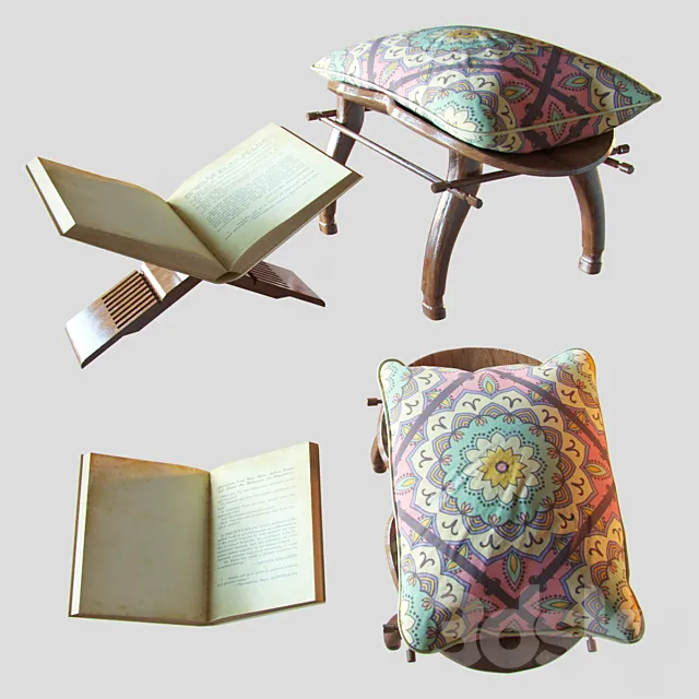 Stool + Book Stand 3D Model Stool + Book Stand 3D Model