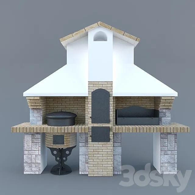 Stove-BBQ “Trio” with a grill and smokehouse Kazan 3D Model Stove-BBQ “Trio” with a grill and smokehouse Kazan 3D Model