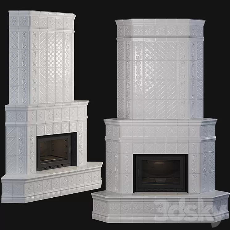 Stove – corner fireplace with tiles 3D Model