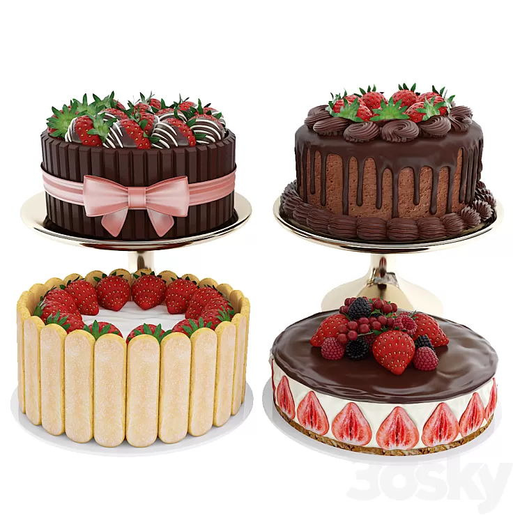 Strawberry cake collection 3D Model