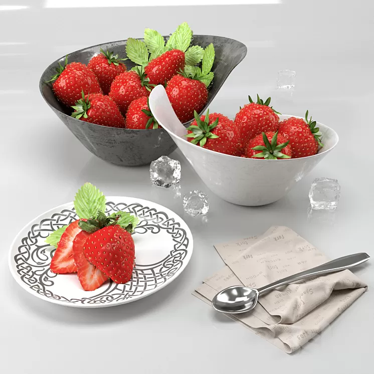 Strawberry set 3D Model