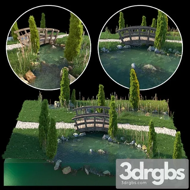 Stream and Wooden Bridge 3D Model Download