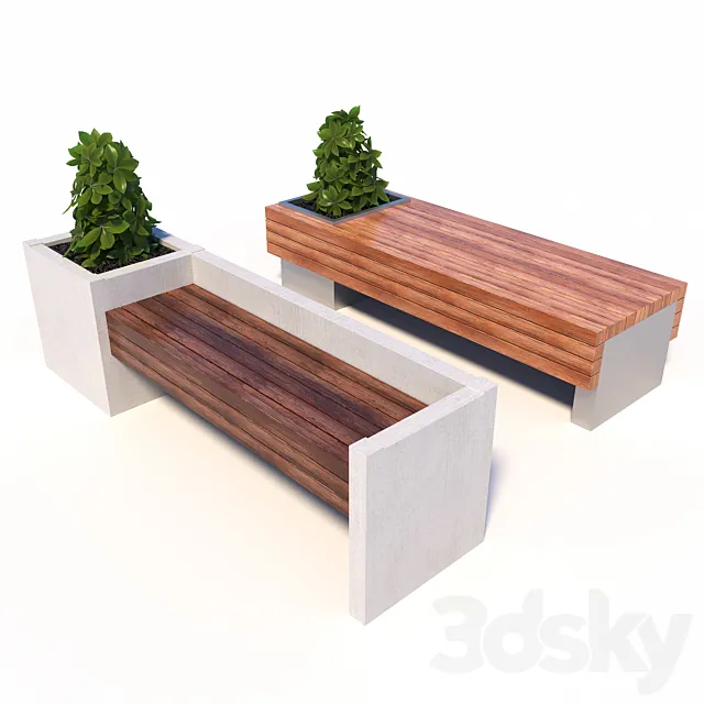 Street benches with plants 3D Model Street benches with plants 3D Model