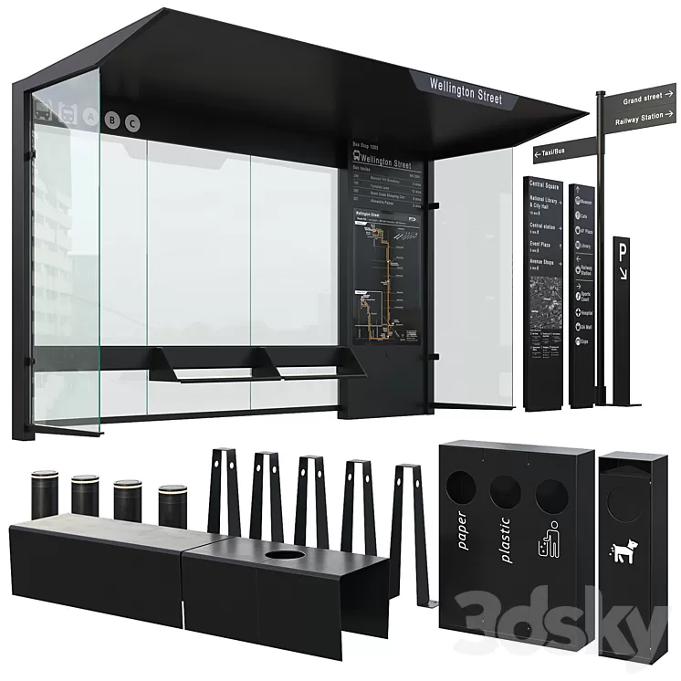 Street elements 3D Model Street elements 3D Model