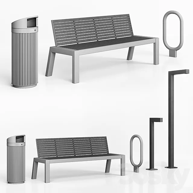 Street furniture set 3D Model Street furniture set 3D Model