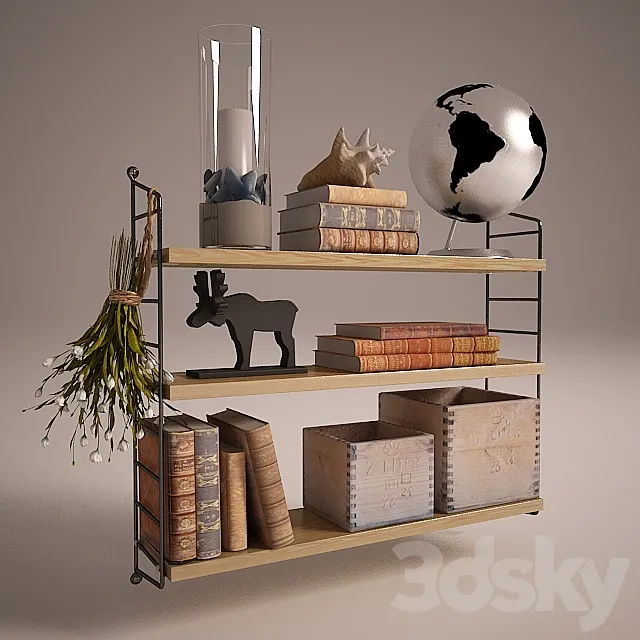 String shelf with decor 3D Model String shelf with decor 3D Model